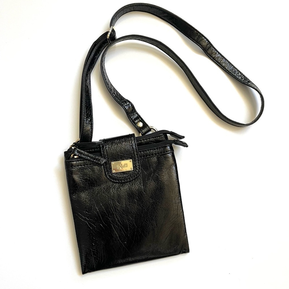 RELIC black vegan patent leather crossbody bag